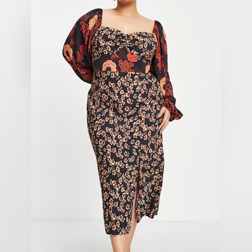 ASOS Curve MIDI Dress - Mixed Floral Pattern
